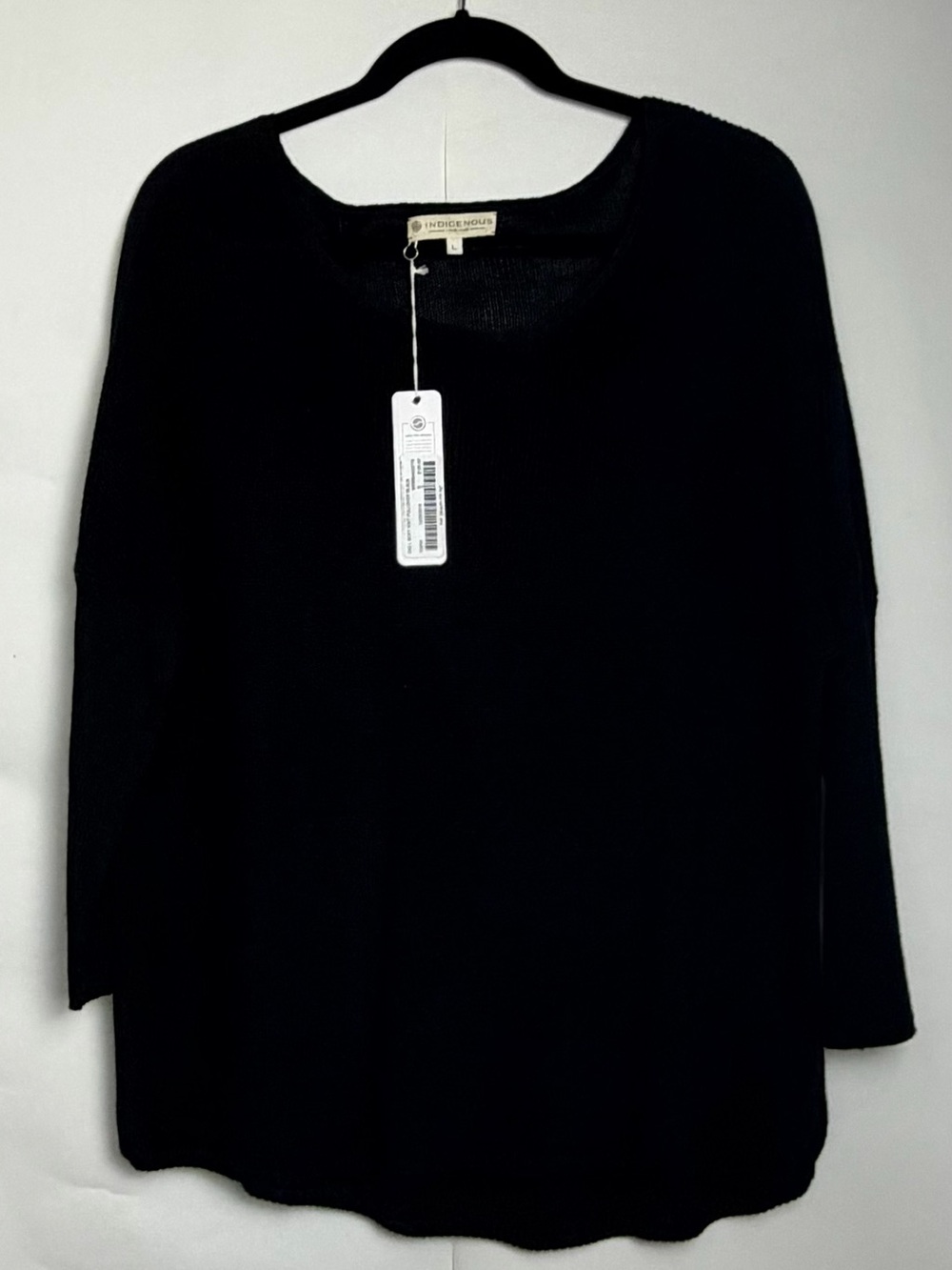 NWT Indigenous Designs Black Boxy Knit Pullover Sweater Organic Cotton Large